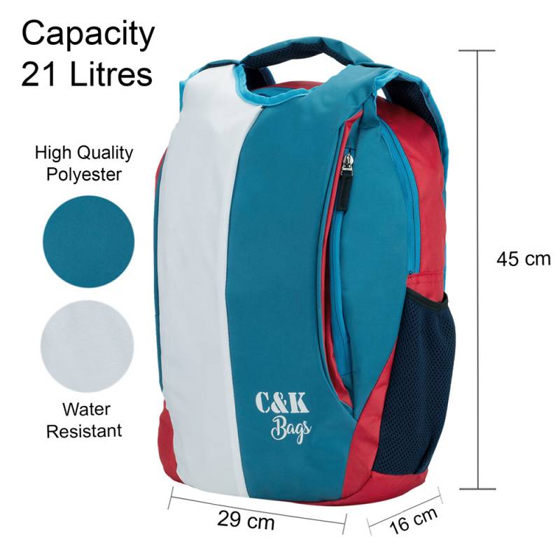 CandK White-Blue Polyester 21L School Bag