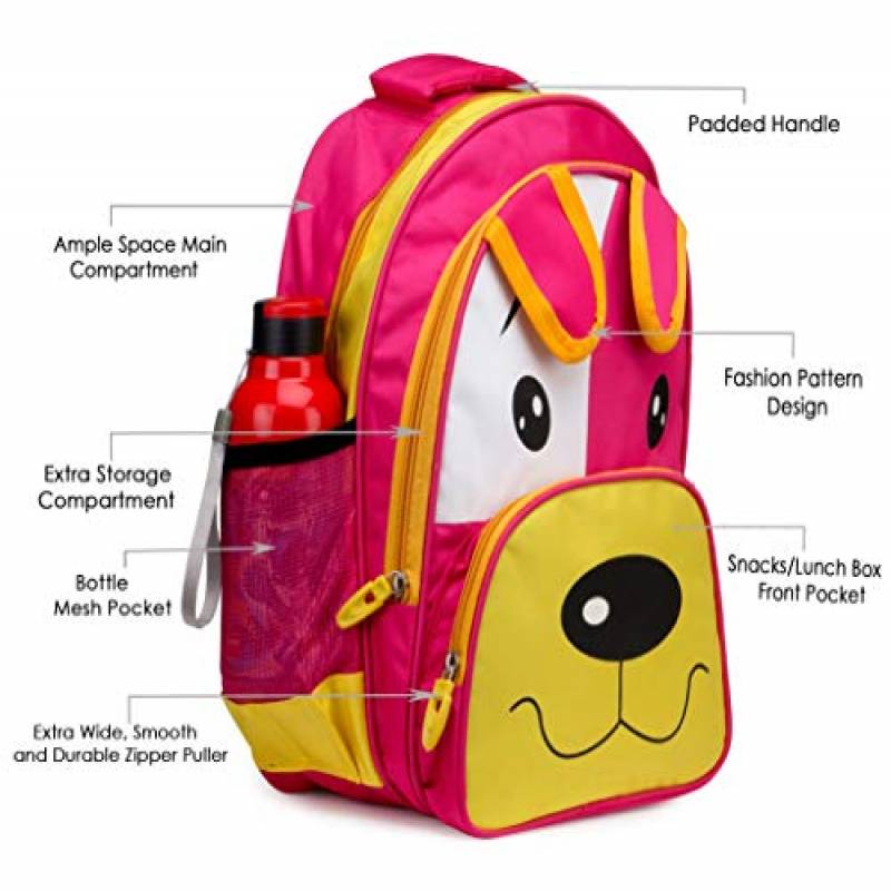 CandK Pink-Yellow Polyester 19L Cartoon Design School Bag