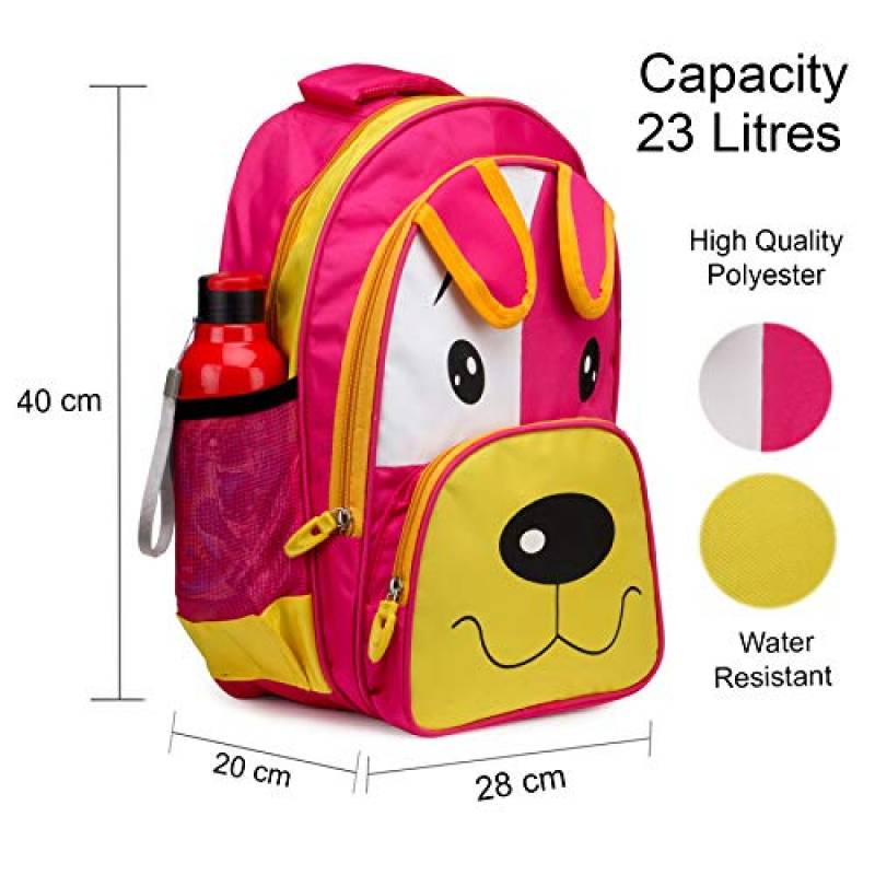 CandK Pink-Yellow Polyester 19L Cartoon Design School Bag