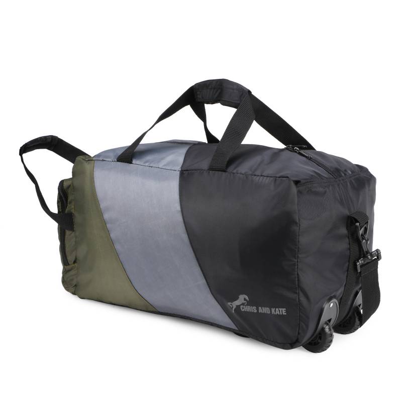 CandK Olive-Grey Polyester 50L Duffle Bag With Wheels