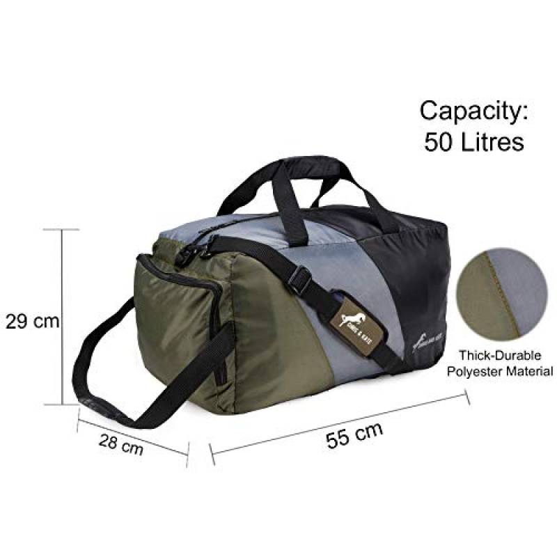 CandK Olive-Grey Polyester 50L Duffle Bag With Wheels