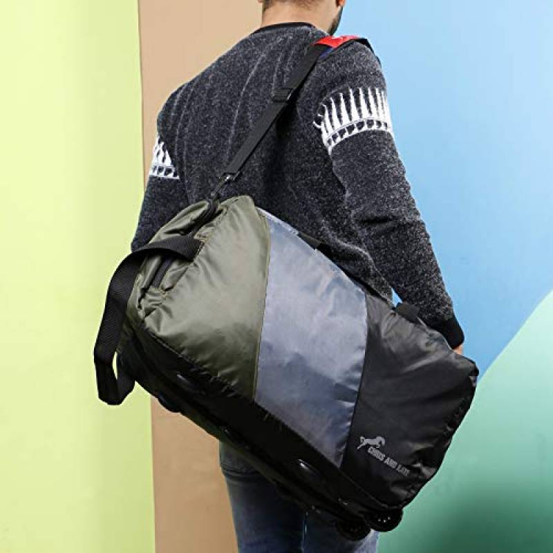 CandK Olive-Grey Polyester 50L Duffle Bag With Wheels