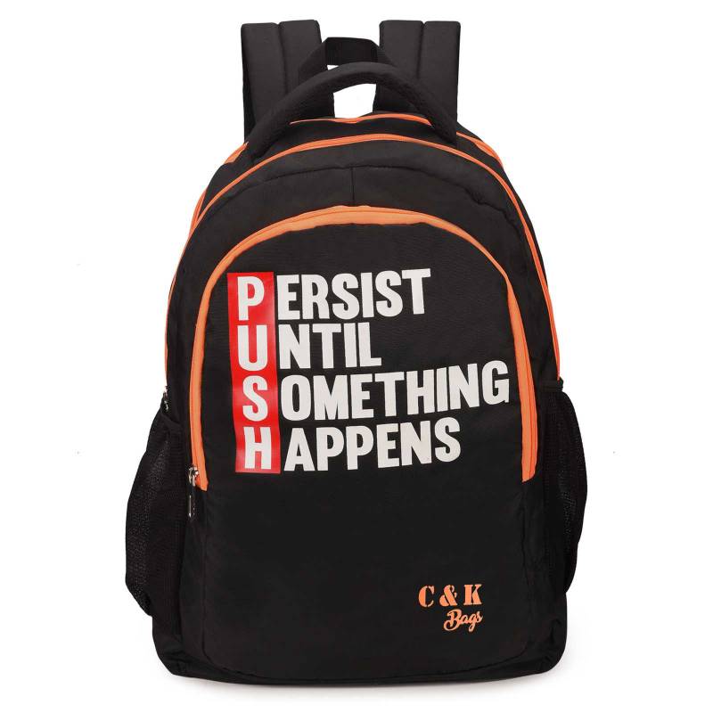 CandK Black-Orange Polyester Big & Comfortable 38 L School Backpack