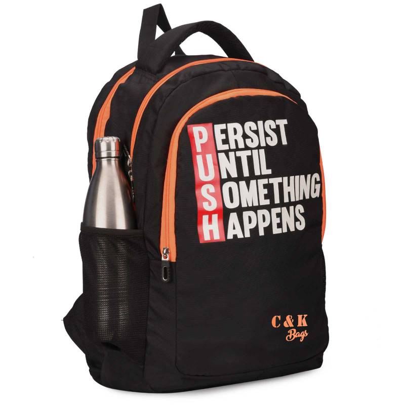 CandK Black-Orange Polyester Big & Comfortable 38 L School Backpack
