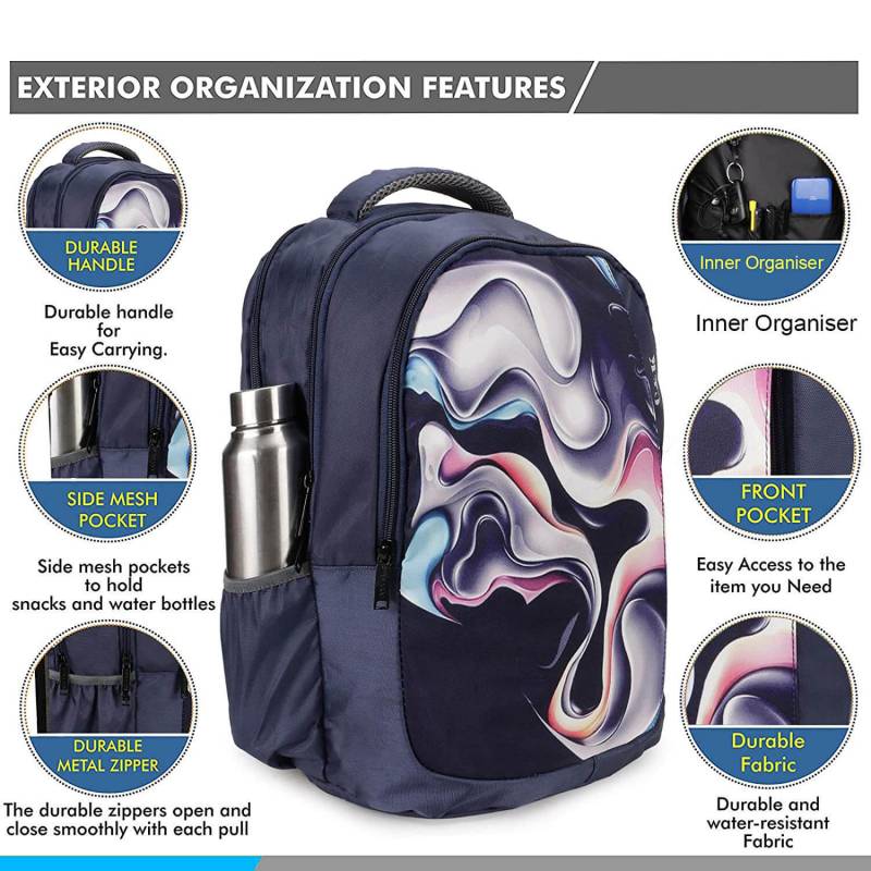 CandK Polyester 35 LTR Navy Blue 3D Printed Spacious Comfort Casual Backpack