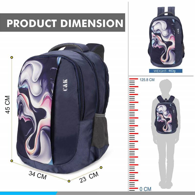 CandK Polyester 35 LTR Navy Blue 3D Printed Spacious Comfort Casual Backpack