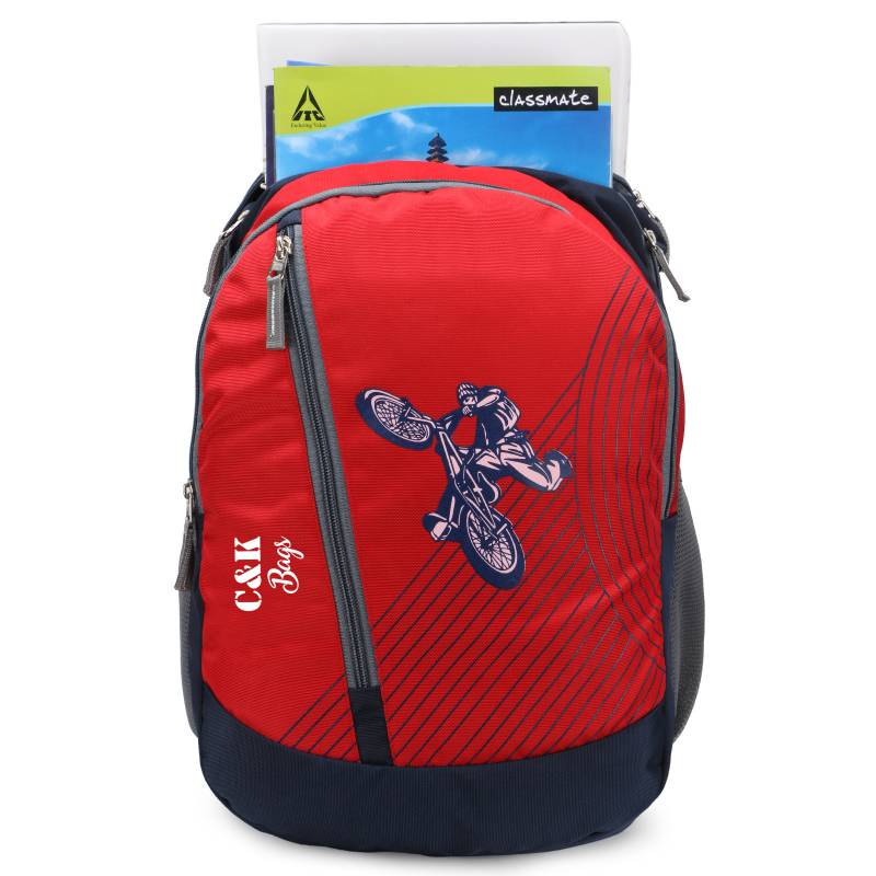 CandK Navy-Red Polyester 30L School Bag