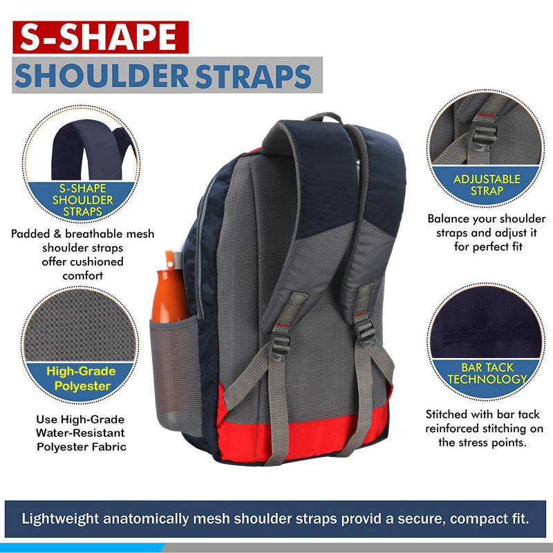 CandK Navy-Red Polyester 30L School Bag