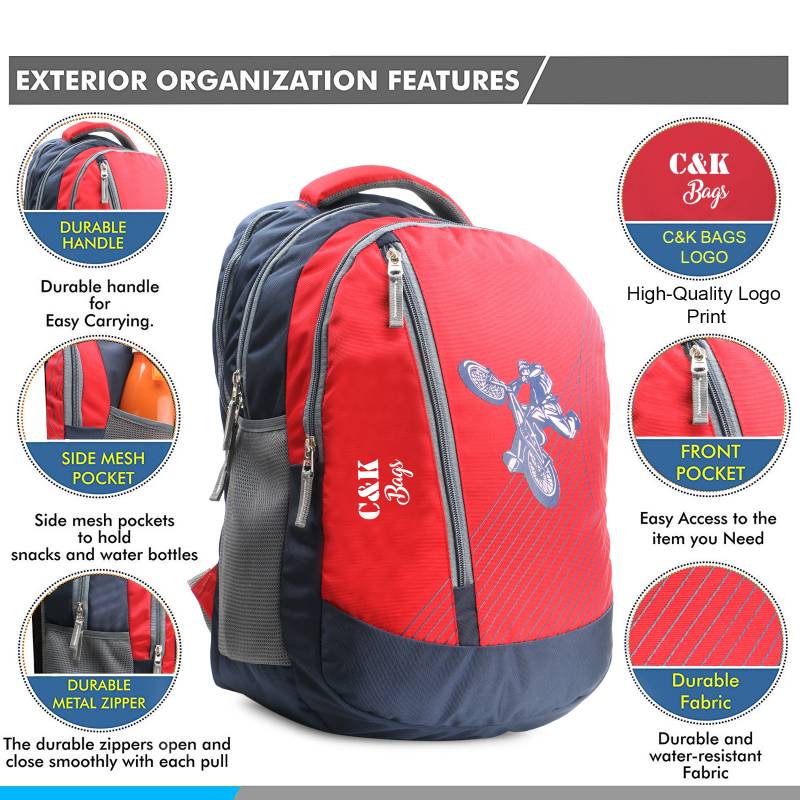 CandK Navy-Red Polyester 30L School Bag