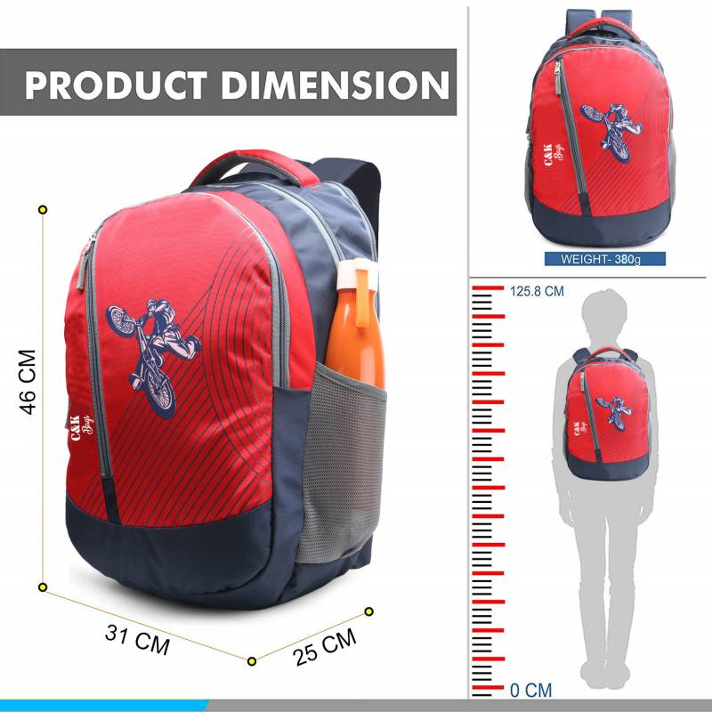 CandK Navy-Red Polyester 30L School Bag