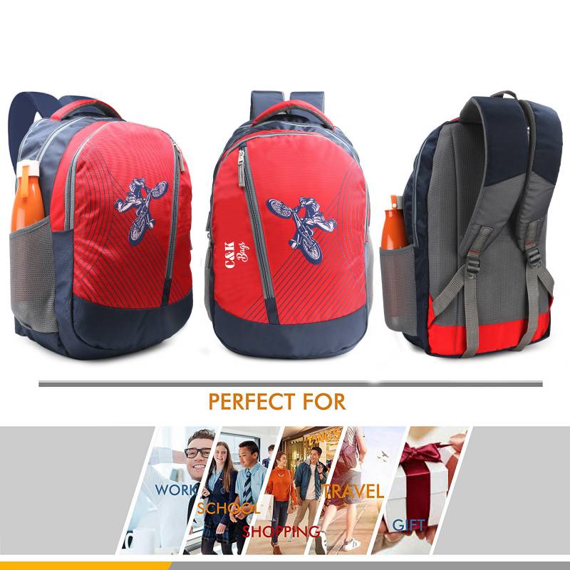 CandK Navy-Red Polyester 30L School Bag