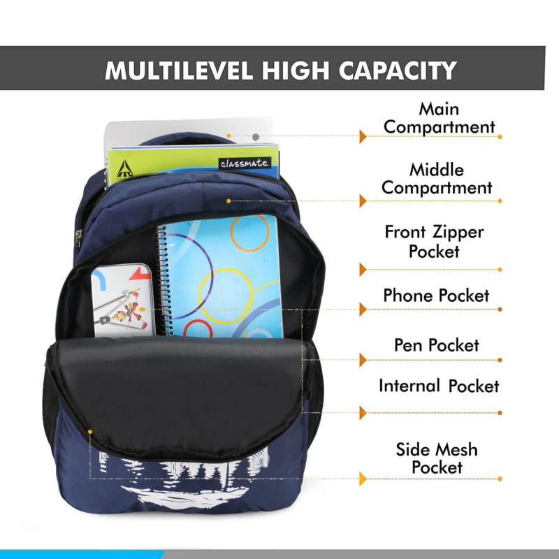 CandK Blue Polyester Printed 30L Specious Backpack