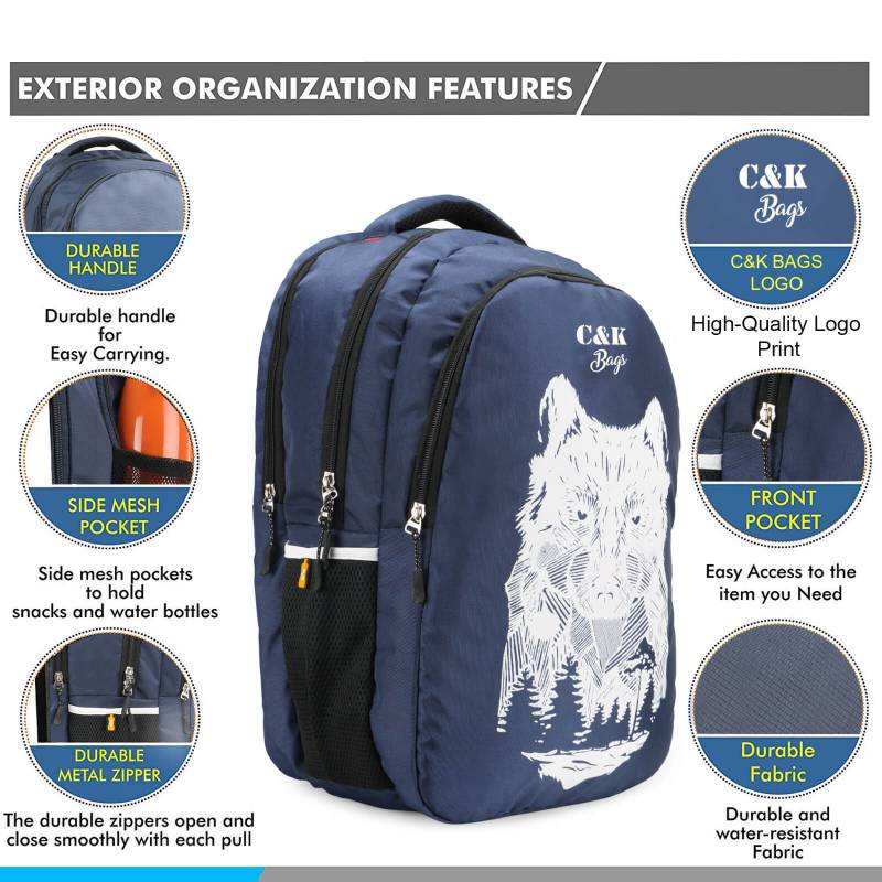 CandK Blue Polyester Printed 30L Specious Backpack