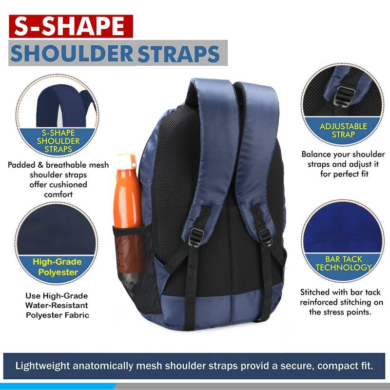 CandK Navy-Red Polyester 25L School Bag