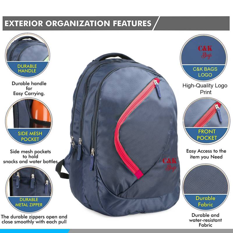 CandK Navy-Red Polyester 25L School Bag