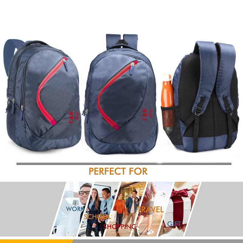 CandK Navy-Red Polyester 25L School Bag