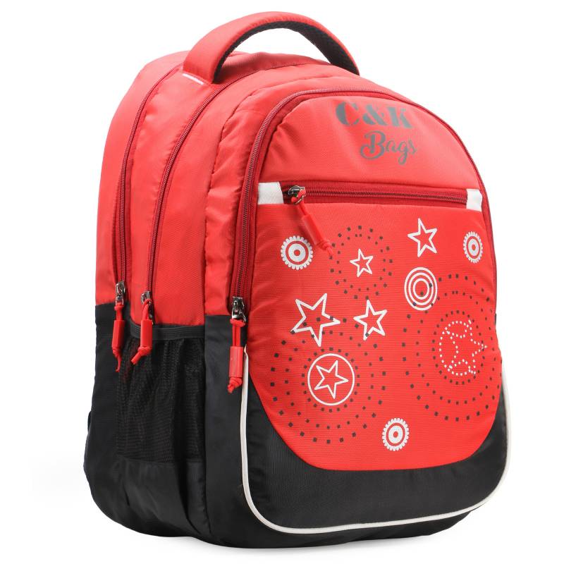 CandK Red-Black Polyester 30L Lightweight School Bag