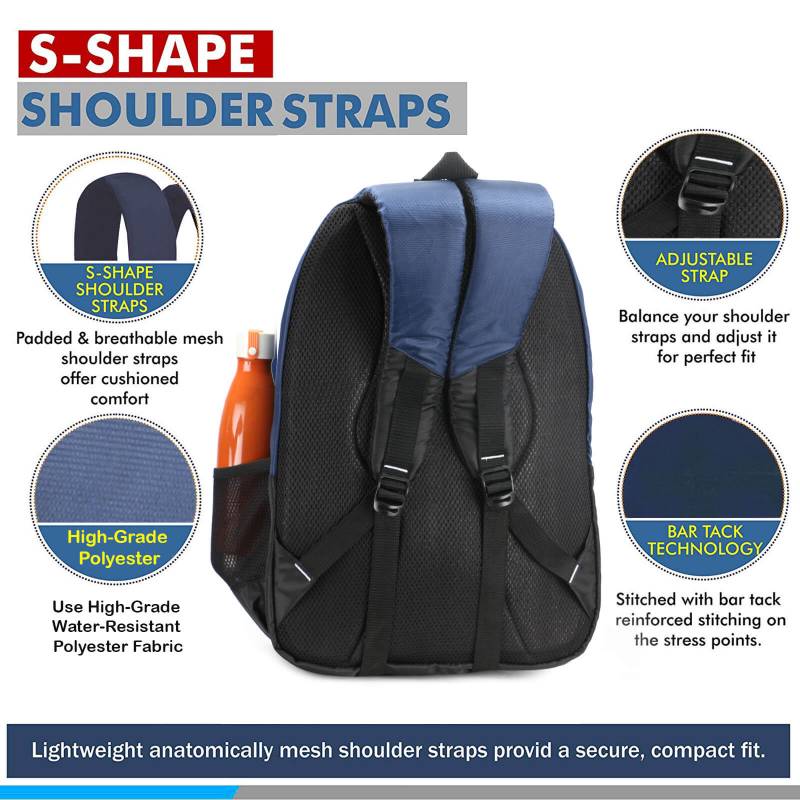 CandK Blue-Black Polyester 30L Lightweight School Bag