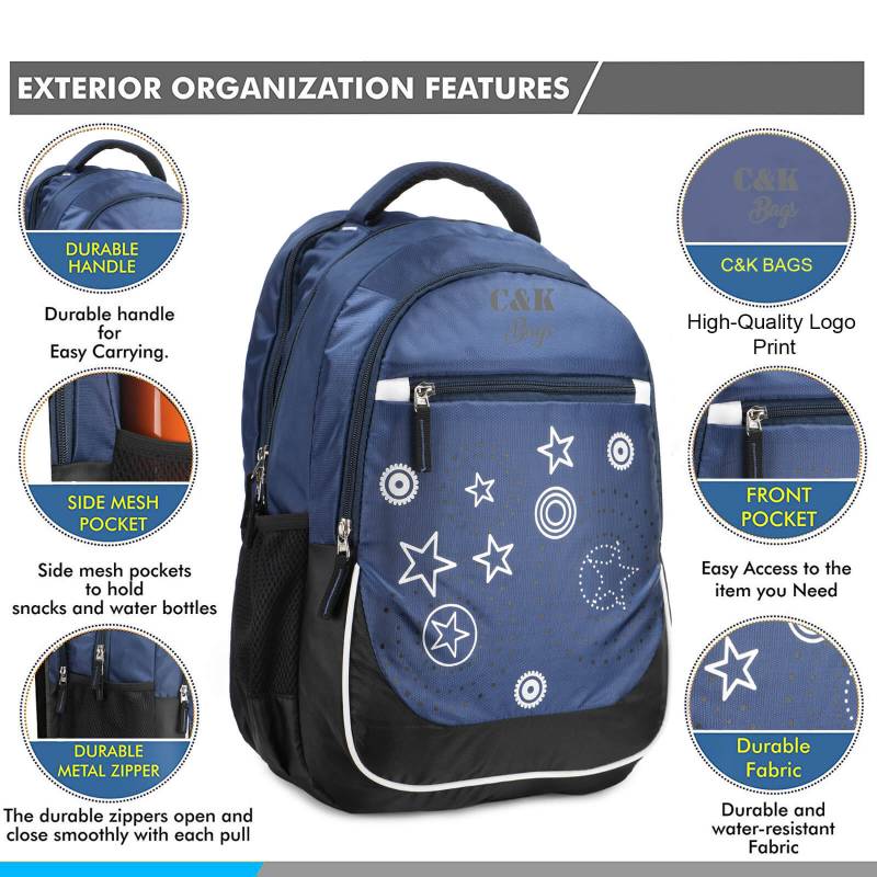 CandK Blue-Black Polyester 30L Lightweight School Bag
